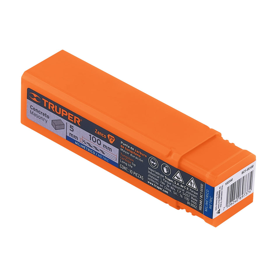 Broca para concreto 5 x 100 mm, Truper Caja con 10, 102340