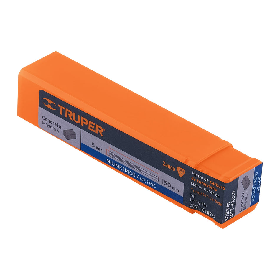 Broca para concreto 5 x 150 mm, Truper Caja con 10, 102341