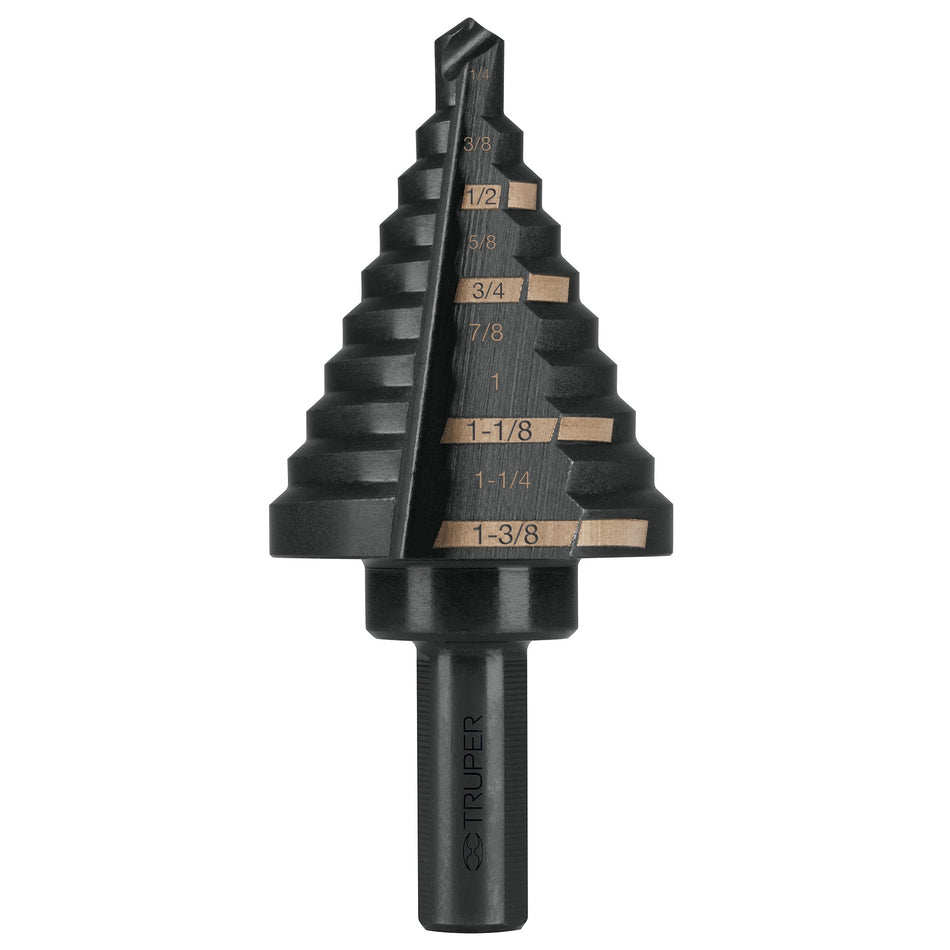 Broca escalonada óxido negro 10escalones 1/4 a 1-3/8',Truper, 12126
