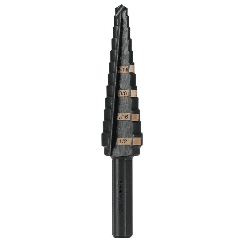 Broca escalonada óxido negro 13 escalones 1/8' a 1/2',Truper Caja con 3, 12122