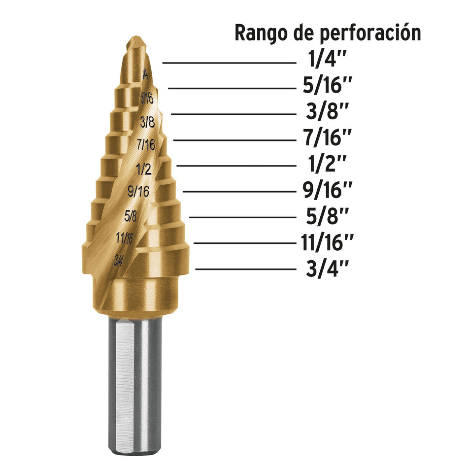 Broca escalonada titanio 9 escalones 1/4' a 3/4', Expert Caja con 3, 101552