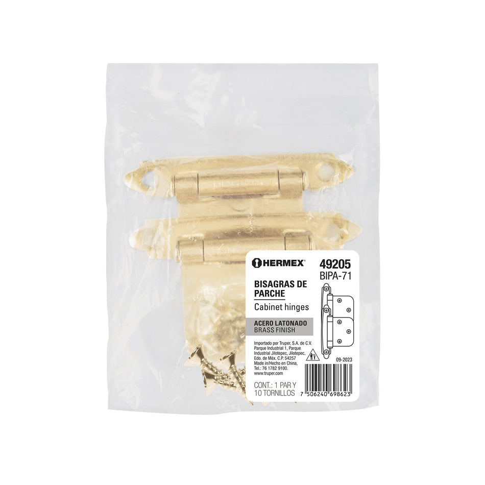 Bolsa con 2 bisagras parche de 7cm, latonado, Hermex Caja con 20, 49205