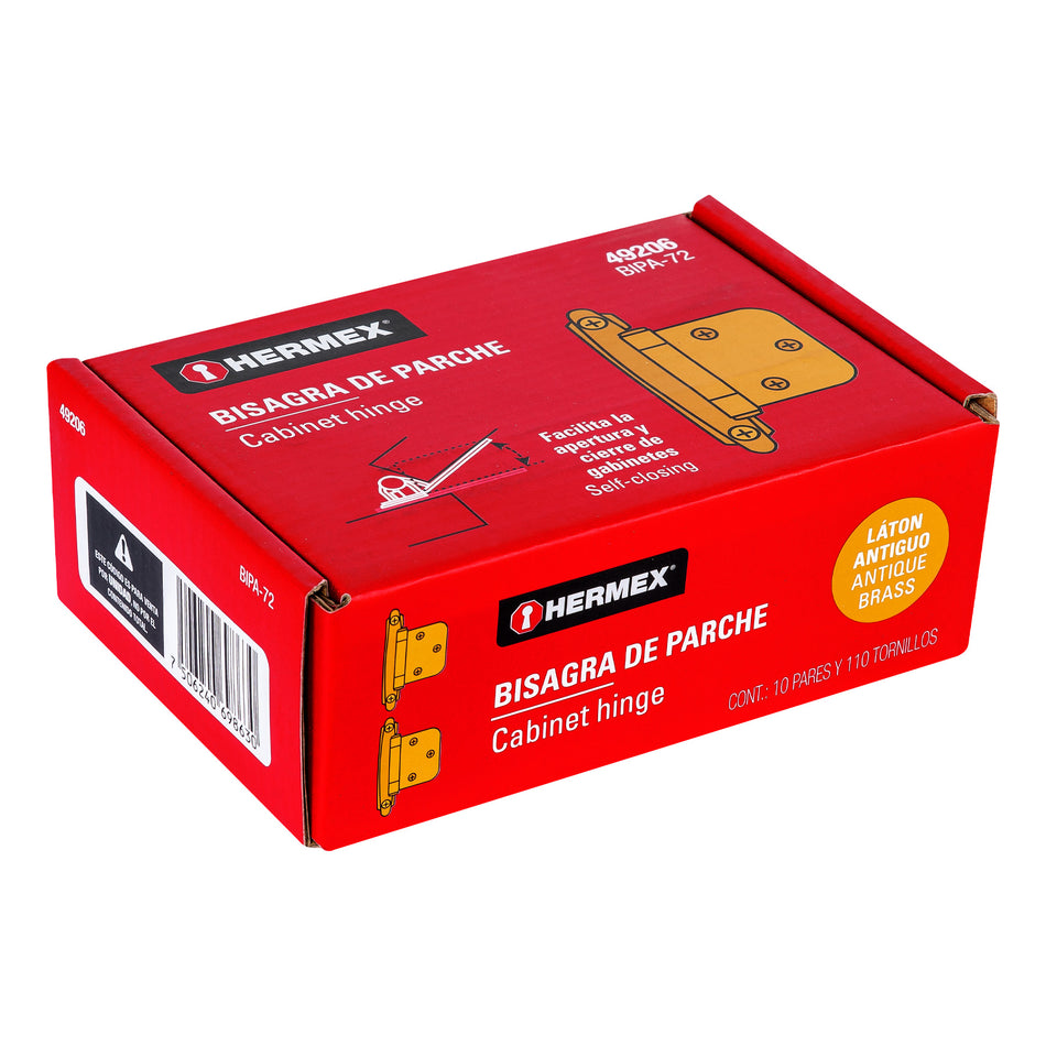 Bolsa con 2 bisagras parche de 7cm, latón antiguo, Hermex Caja con 20, 49206