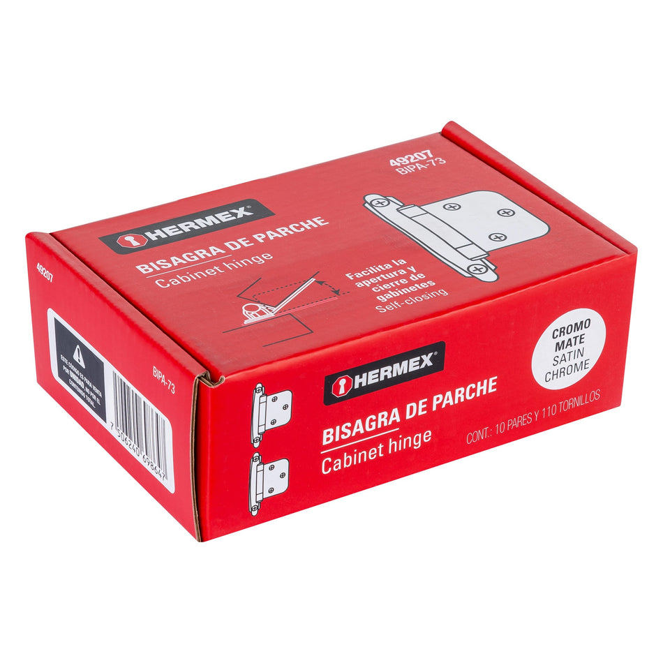 Bolsa con 2 bisagras parche de 7cm, niquelado, Hermex Caja con 20, 49207