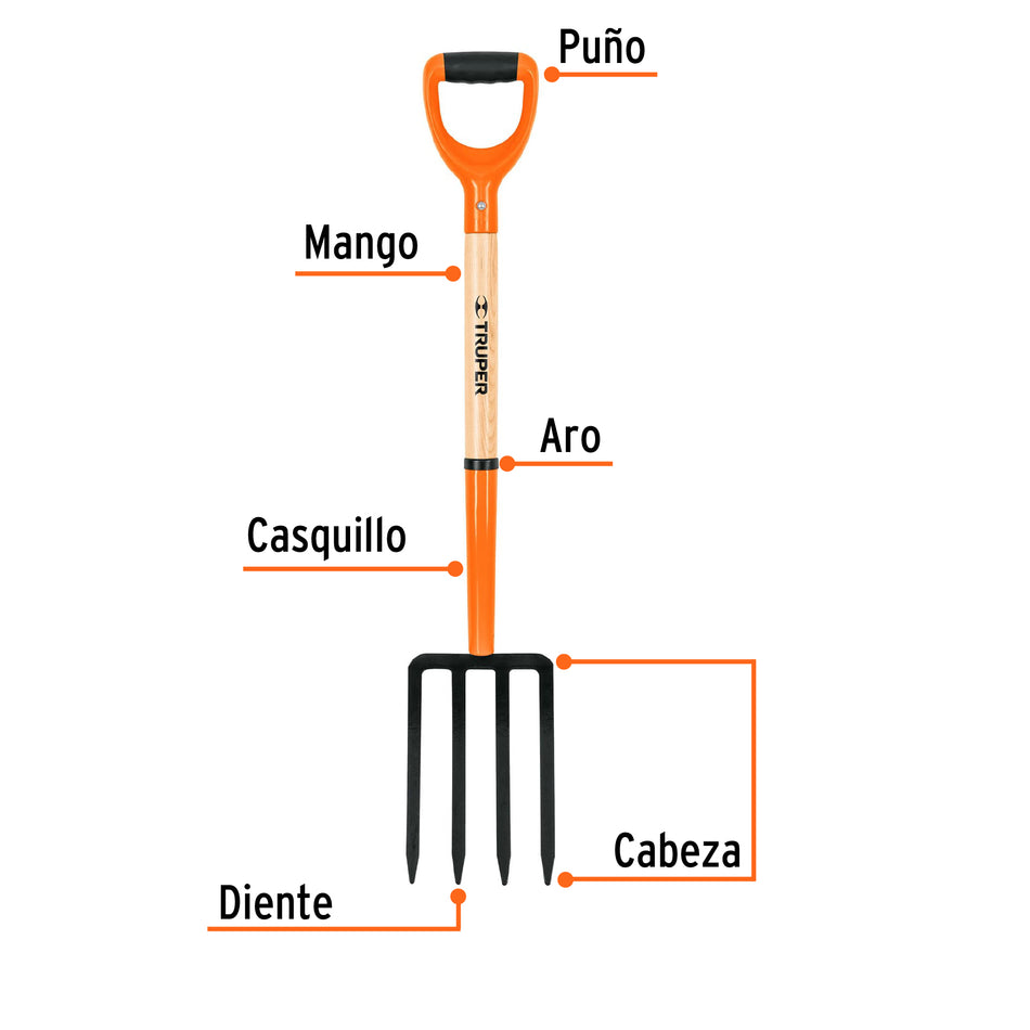 Bieldo para jardín, 4 dientes, mgo 29', puño 'Y', TRUPER Caja con 3, 11018