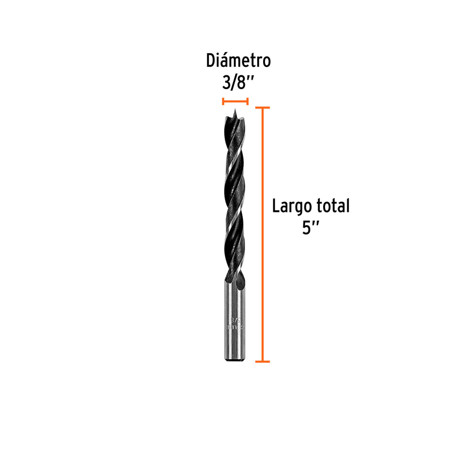 Broca con punta centradora para madera 3/8', TRUPER Caja con 12, 101694