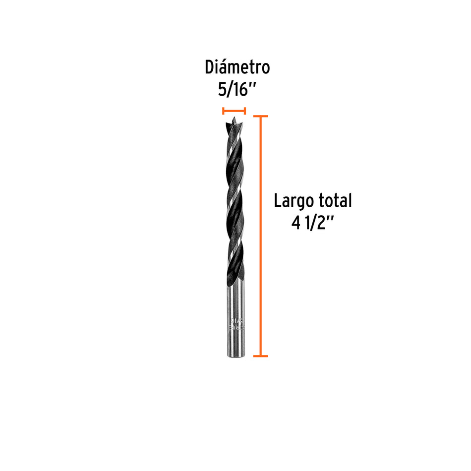 Broca con punta centradora para madera 5/16', TRUPER Caja con 12, 101693