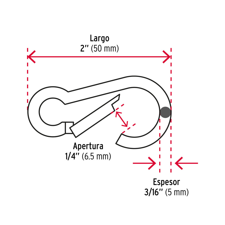 Bandola mosquetón de acero 3/16', Fiero Caja con 12, 44037