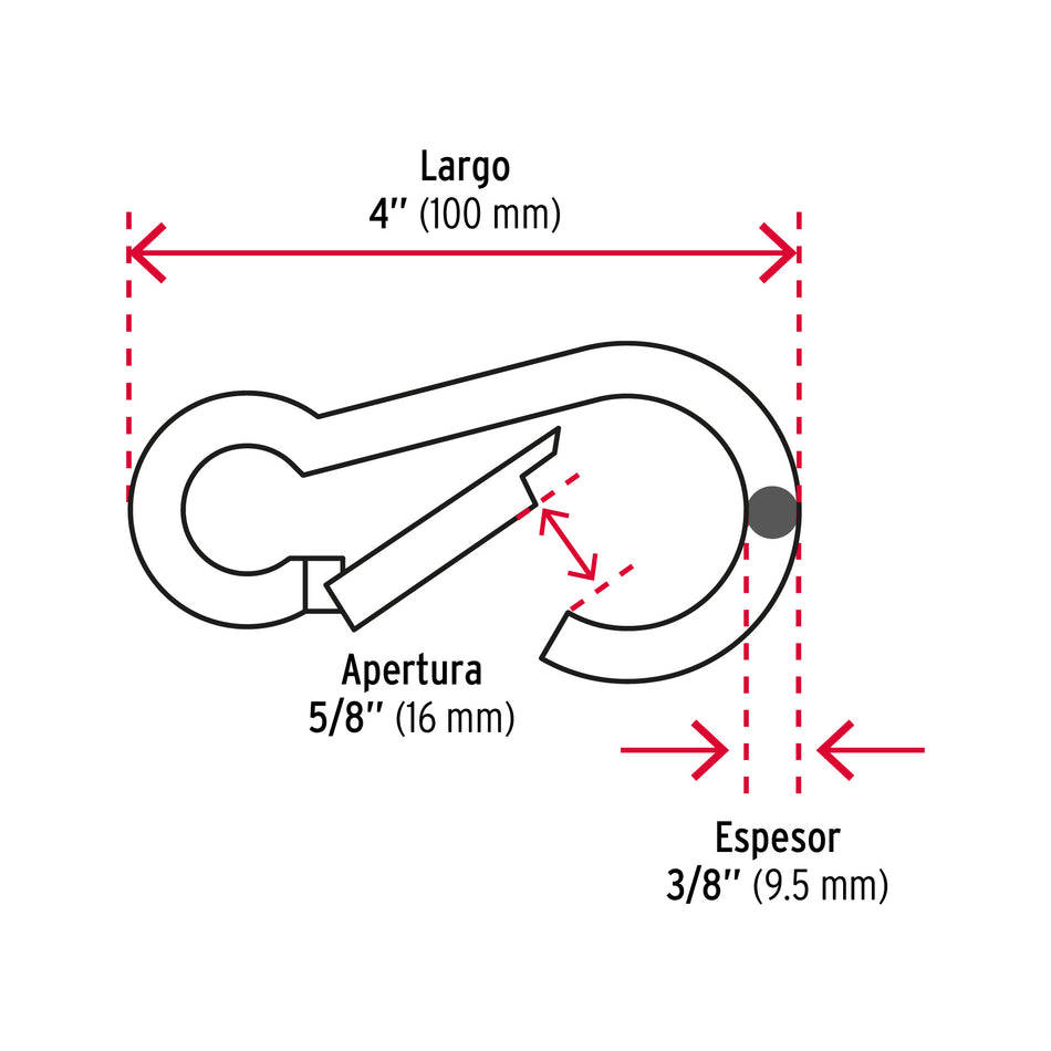 Bandola mosquetón de acero 3/8', Fiero Caja con 12, 44040