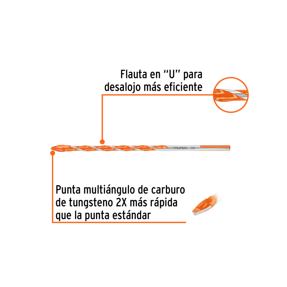 Broca multimaterial 1/4 x 6', Truper Caja con 10, 101806