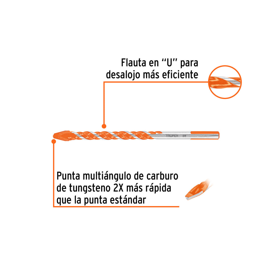 Broca multimaterial 3/8 x 6', Truper Caja con 10, 101808