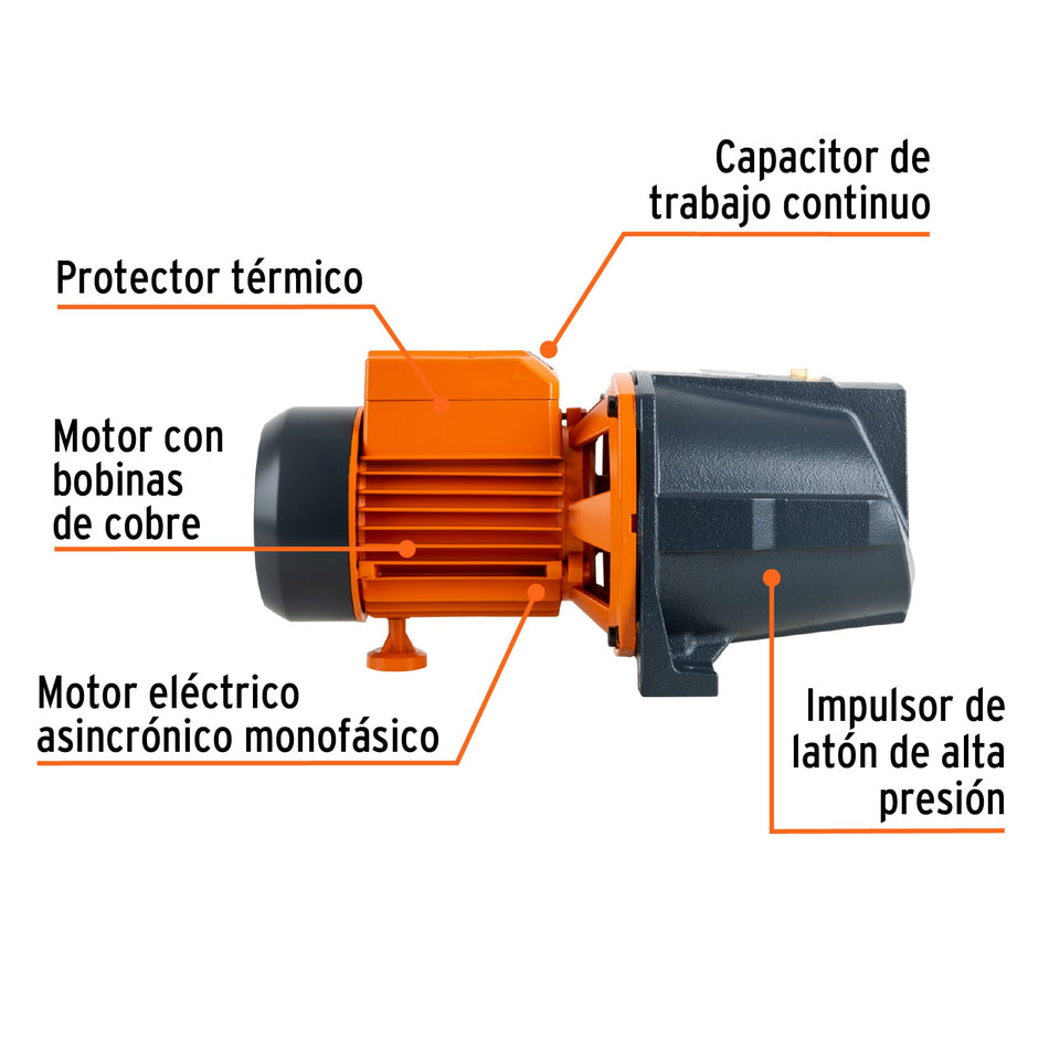 Bomba eléctrica tipo jet para agua, hierro, 1/2 HP, Truper, 12407