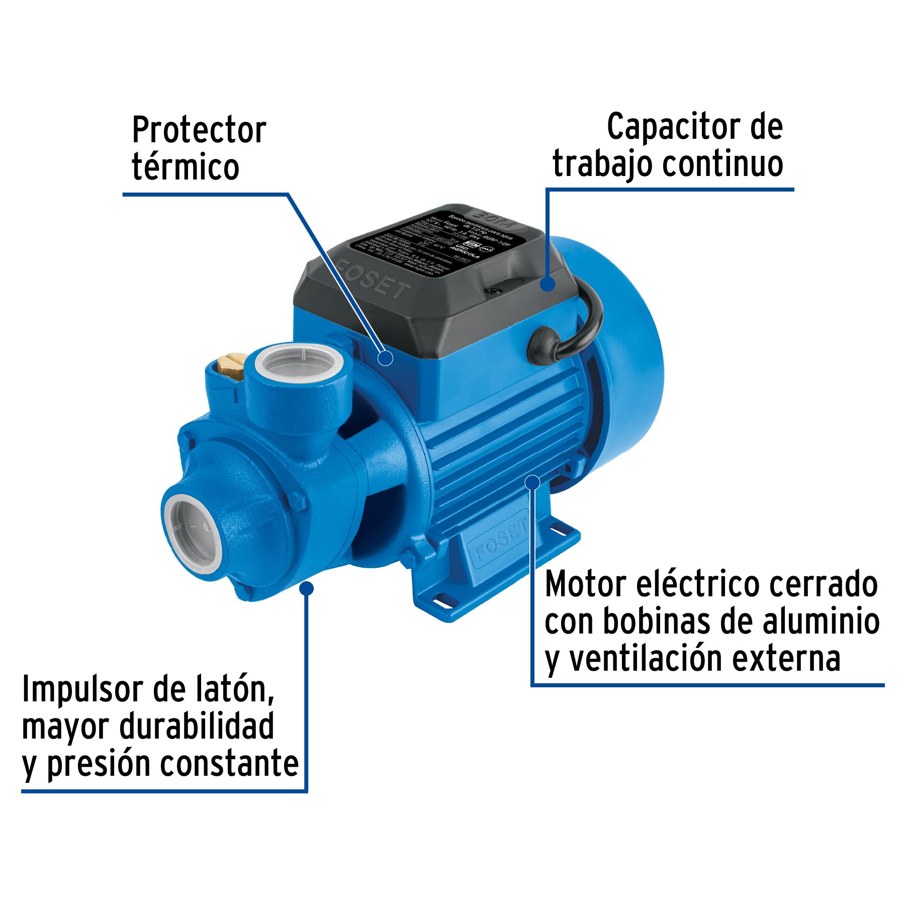 Bomba periférica 1/2 HP, altura máxima 30 m, Foset, 46237