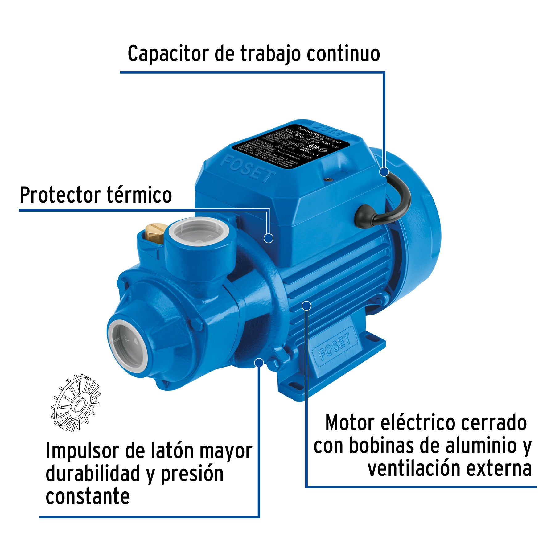 Bomba periférica 1/2 HP, altura máxima 25 m, Foset, 49877