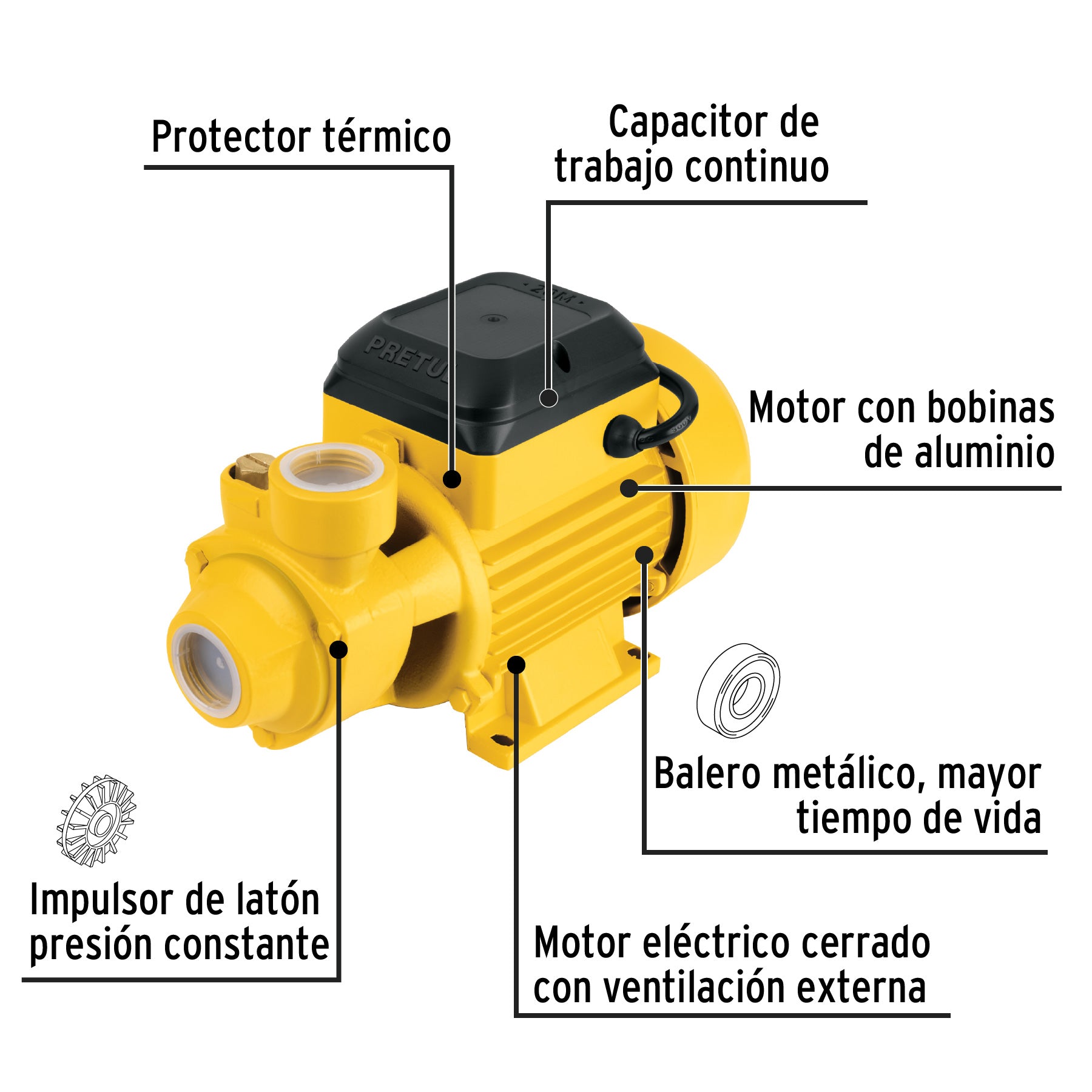 Bomba periférica 1/2 HP, altura máxima 20 m, Pretul, 27019