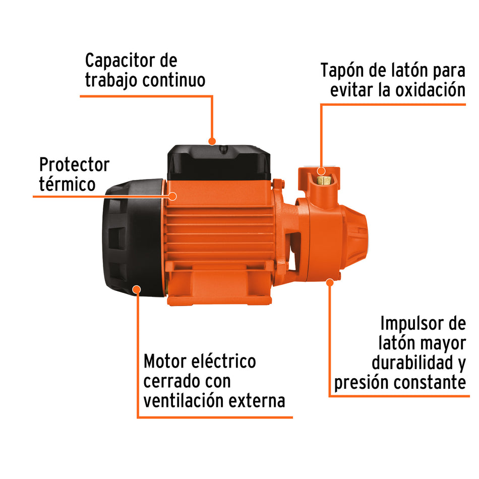 Bomba periférica 1/2 HP, altura máxima 45 m, Truper Expert, 10068