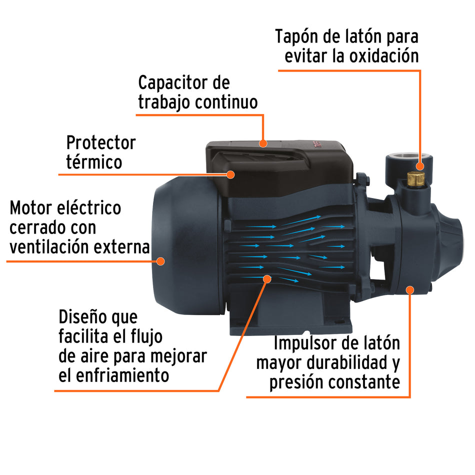 Bomba periférica 3/4 HP, altura máxima 55 m, Truper, 12113