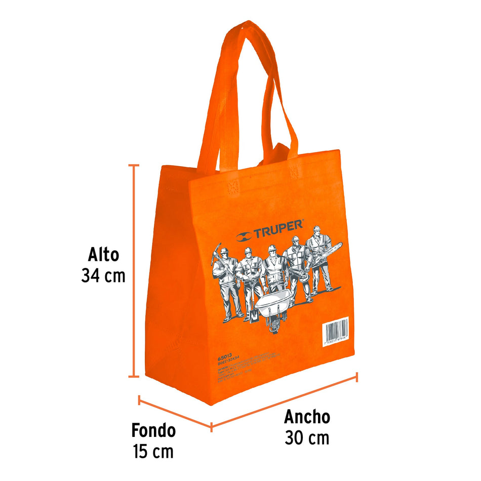 Bolsa ecológica naranja de 30 x 34 cm, Truper Caja con 100, 65013