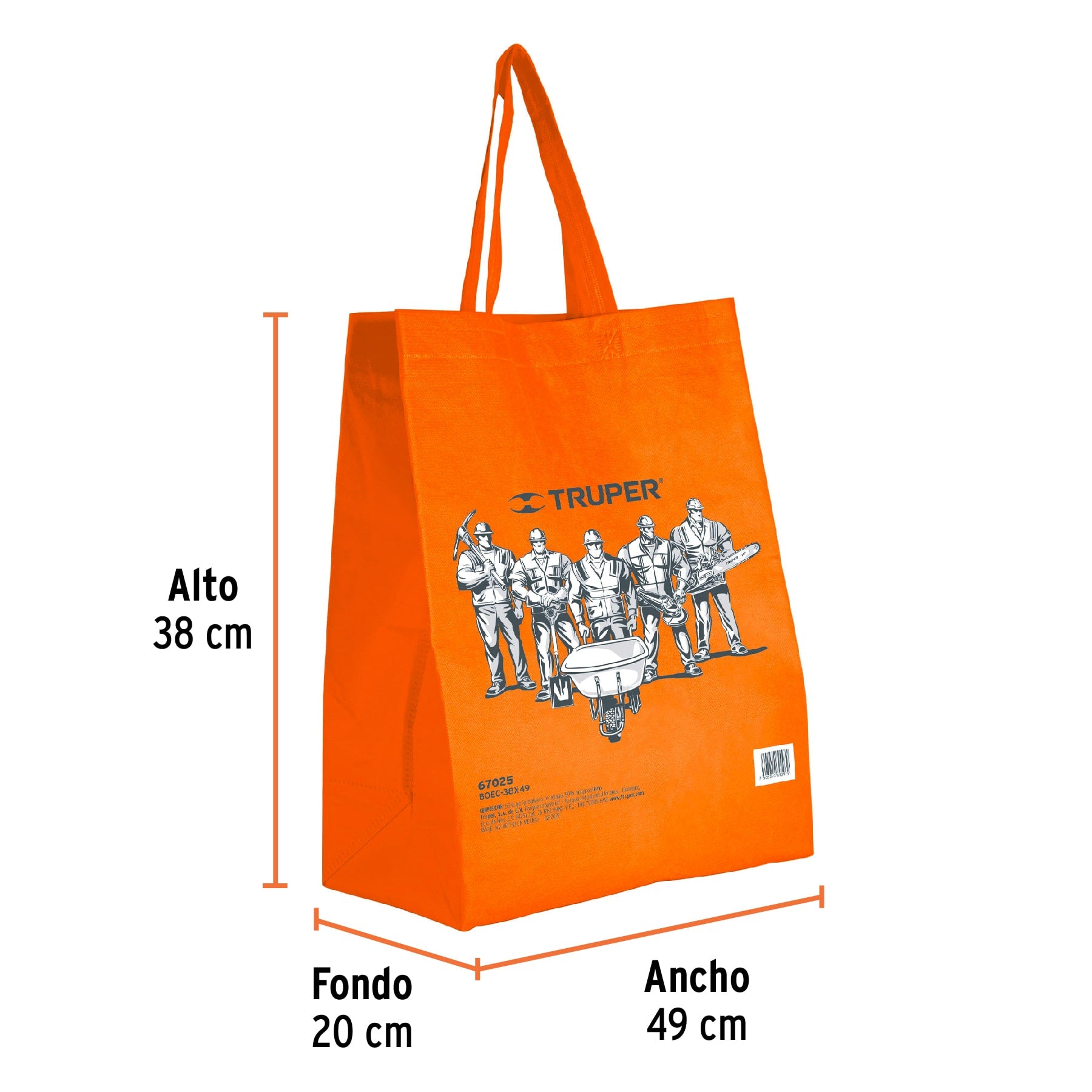 Bolsa ecológica naranja de 38 x 49 cm, Truper, 67025