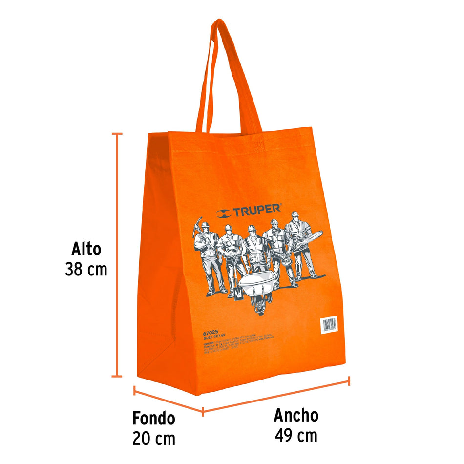 Bolsa ecológica naranja de 38 x 49 cm, Truper Caja con 100, 67025