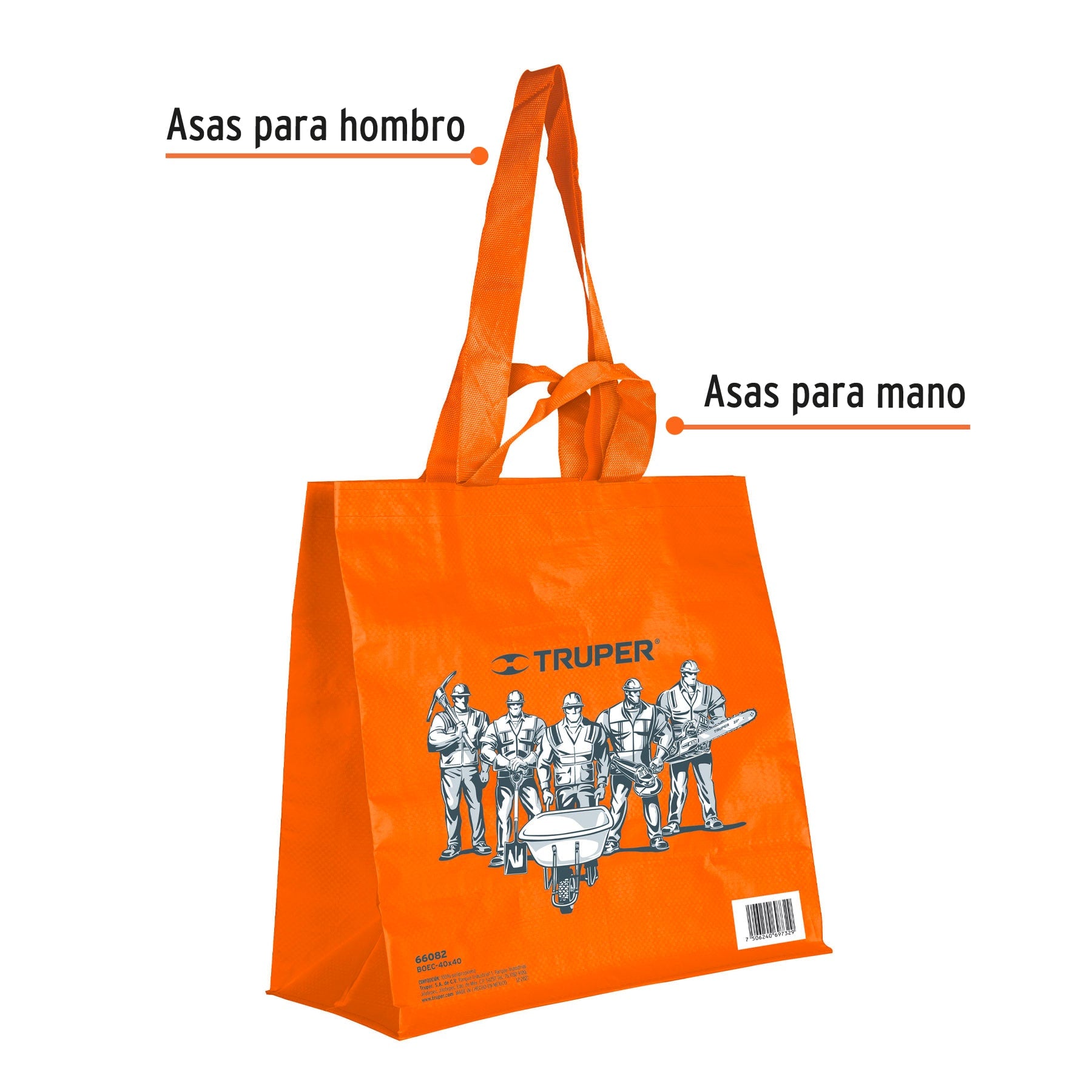 Bolsa ecológica naranja de 40 x 40 cm, Truper, 66082