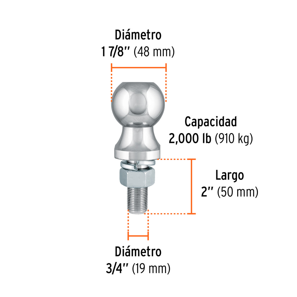 Bola de arrastre para remolque, 1-7/8', 2000 lb, Truper Caja con 4, 44441