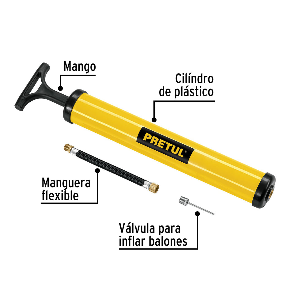Mini bomba manual para inflar balones, 14.5 PSI, PRETUL Caja con 6, 21695