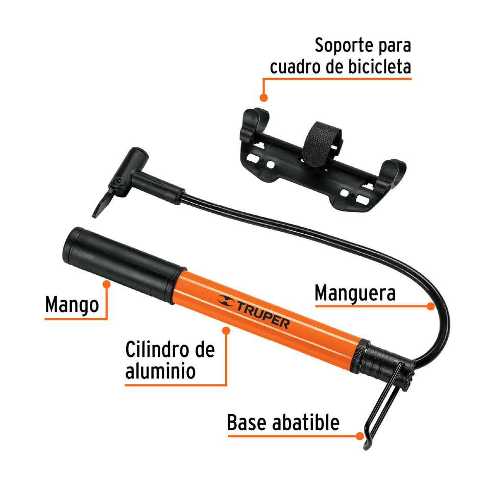 Mini bomba manual para bicicleta, 60 PSI, TRUPER Caja con 6, 13790