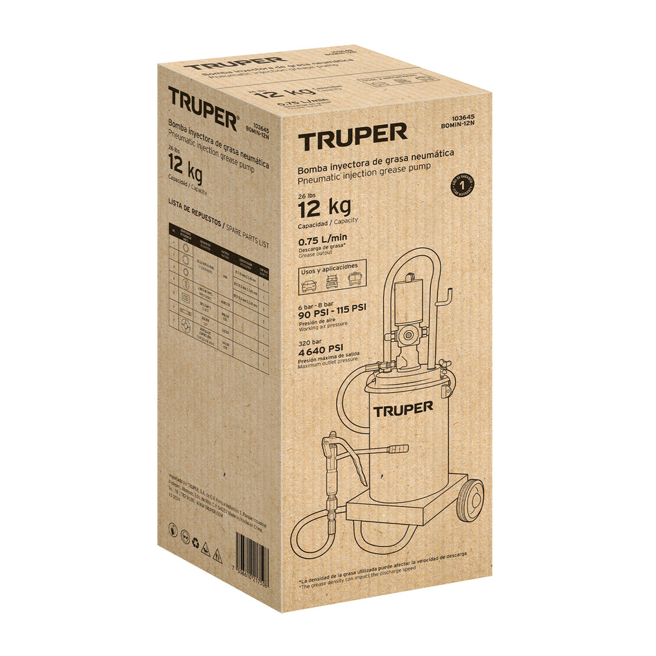 Bomba Inyectora Neumática de grasa, 12 Kg, Truper, 103645