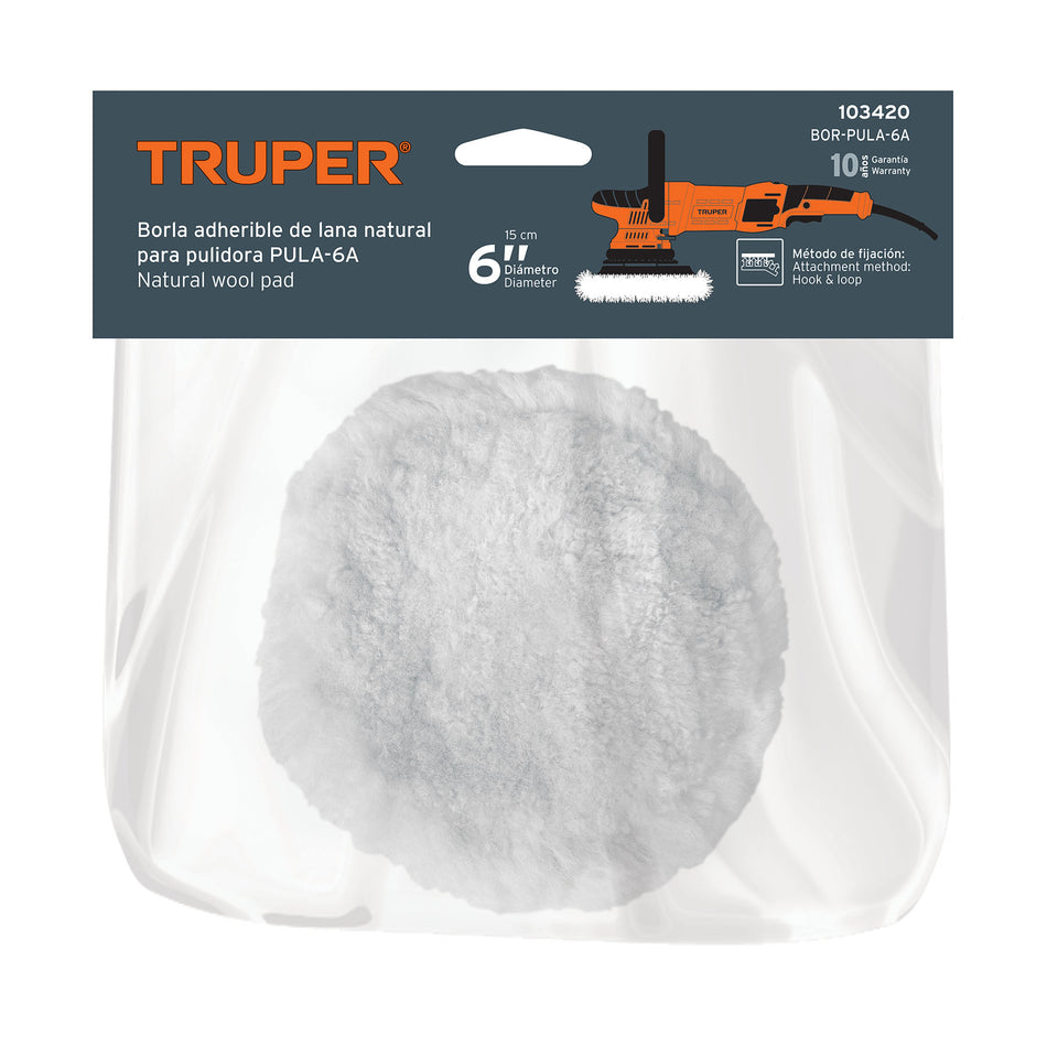 Borla p/pulir de lana de 6' hook and loop, TRUPER, 103420