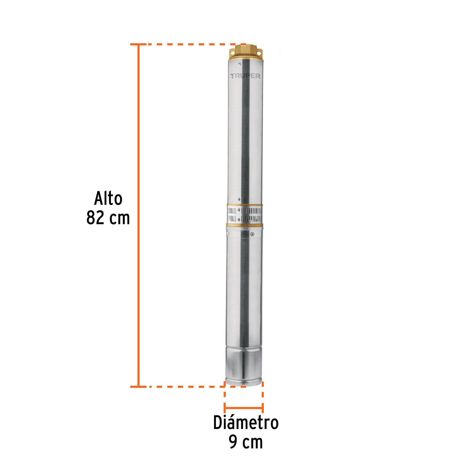 Bomba sumergible, tipo bala, 1-1/2 HP, agua limpia, Truper, 12626