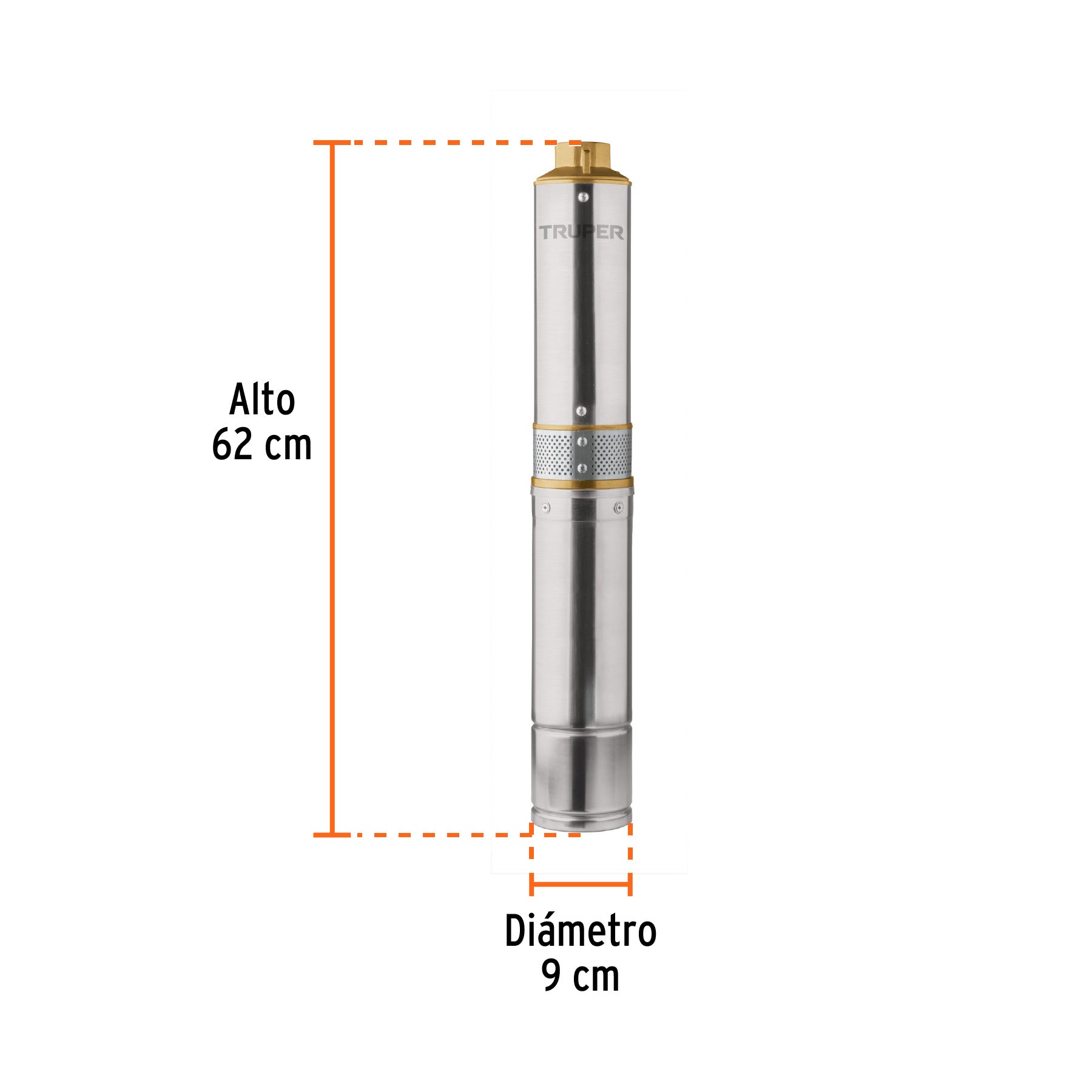 Bomba sumergible, tipo bala, 1/2 HP, agua limpia, Truper, 16933