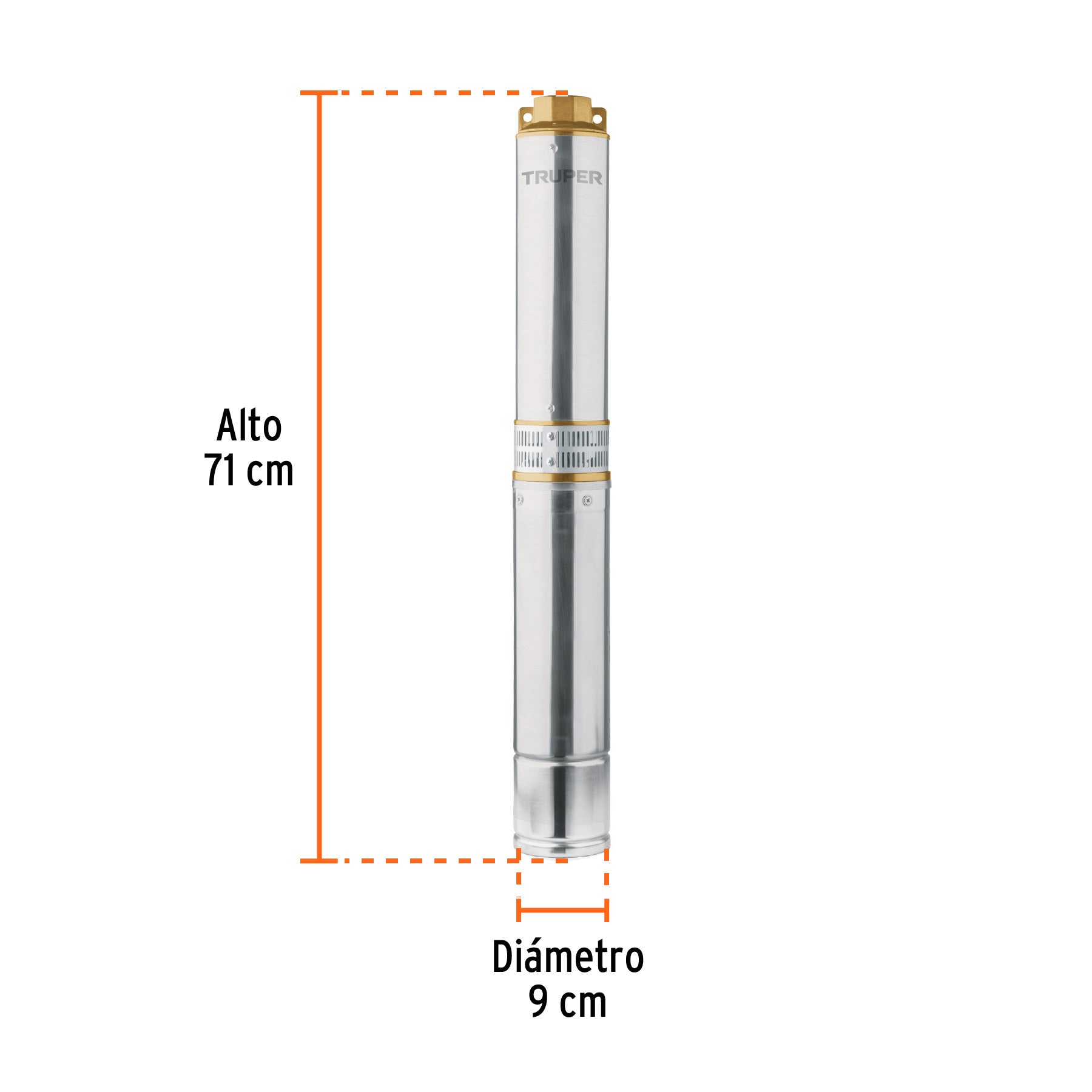 Bomba sumergible, tipo bala, 1 HP, agua limpia, Truper, 12625