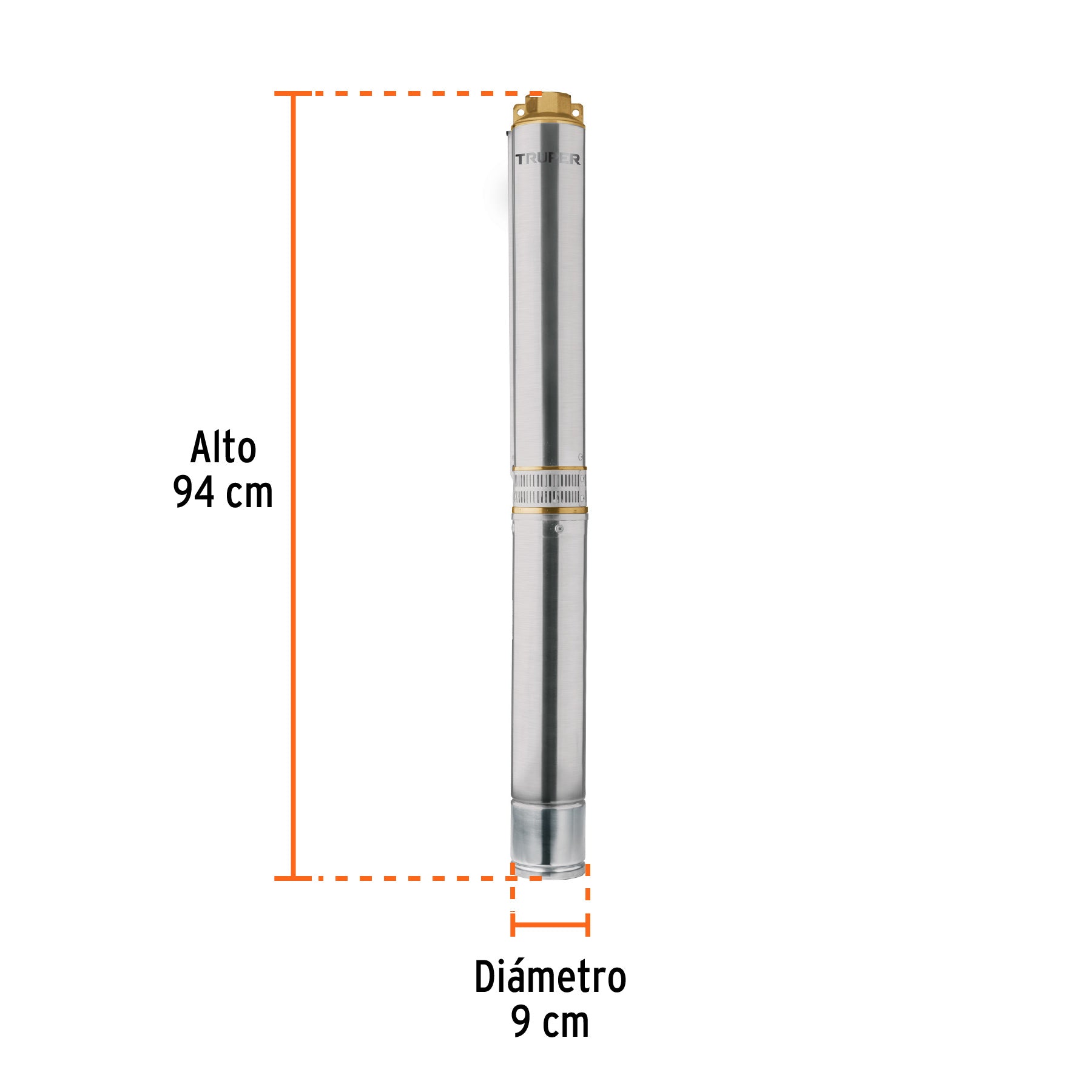 Bomba sumergible, tipo bala, 2 HP, agua limpia, Truper, 12627