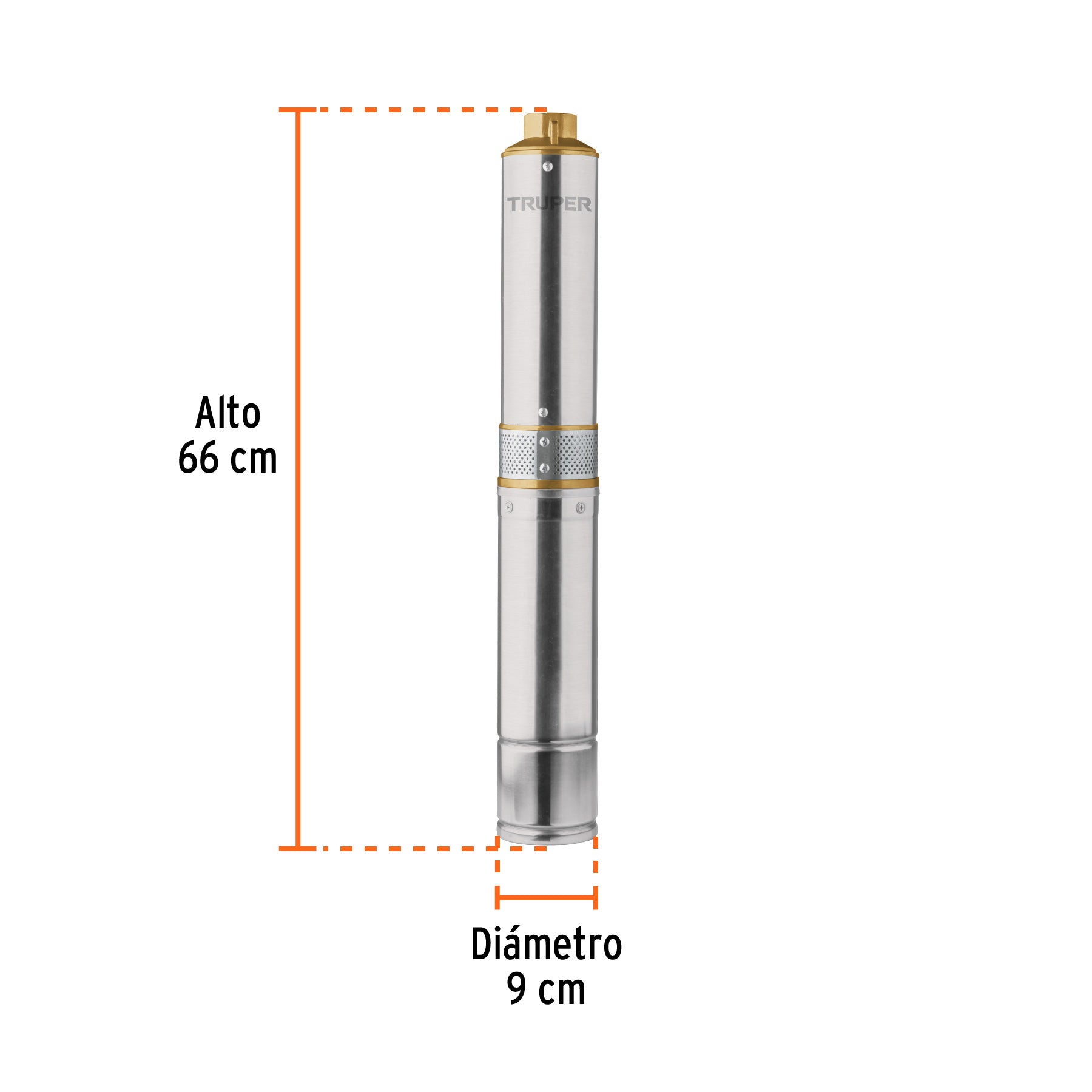 Bomba sumergible, tipo bala, 3/4 HP, agua limpia, Truper, 16934