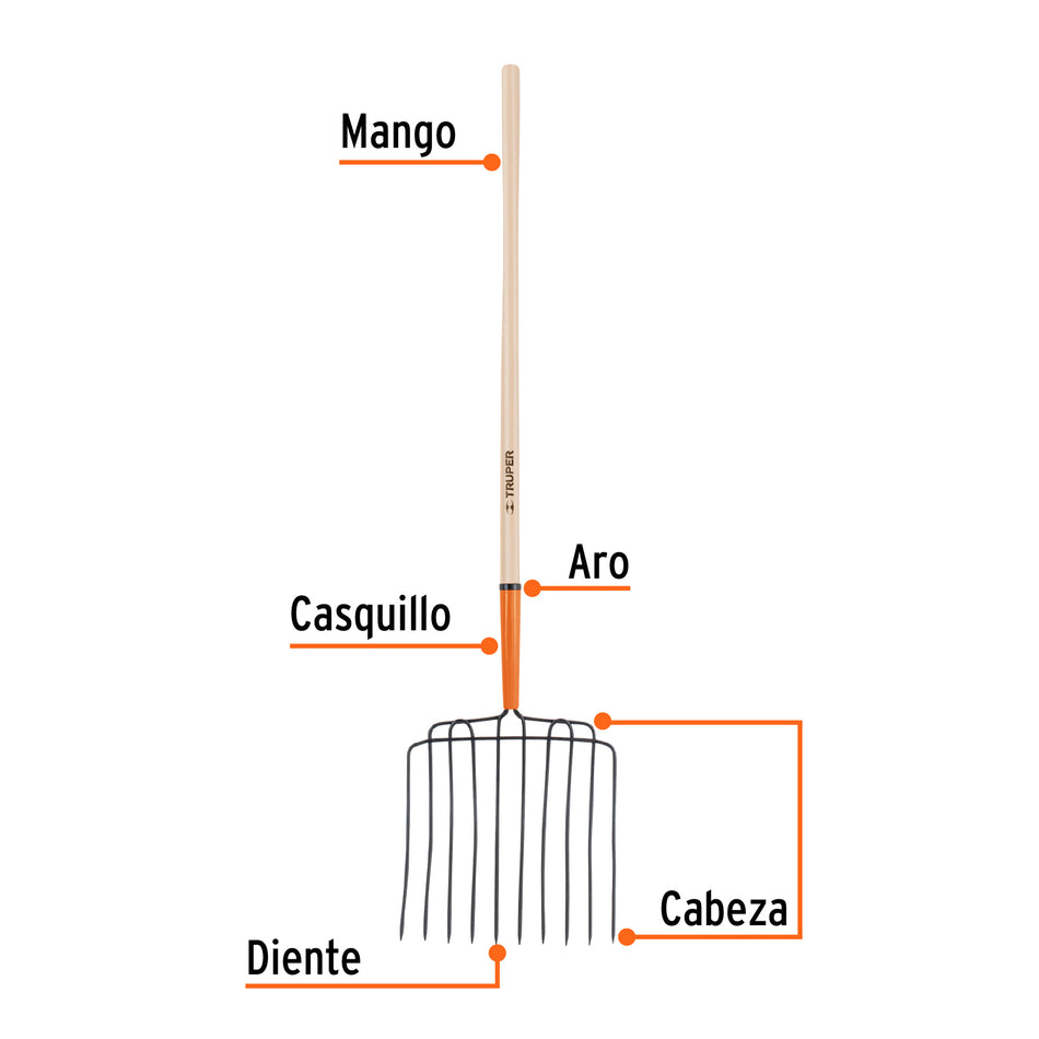 Bieldo para estiércol 10 dientes, mgo largo 48', cab/soldada, 102562