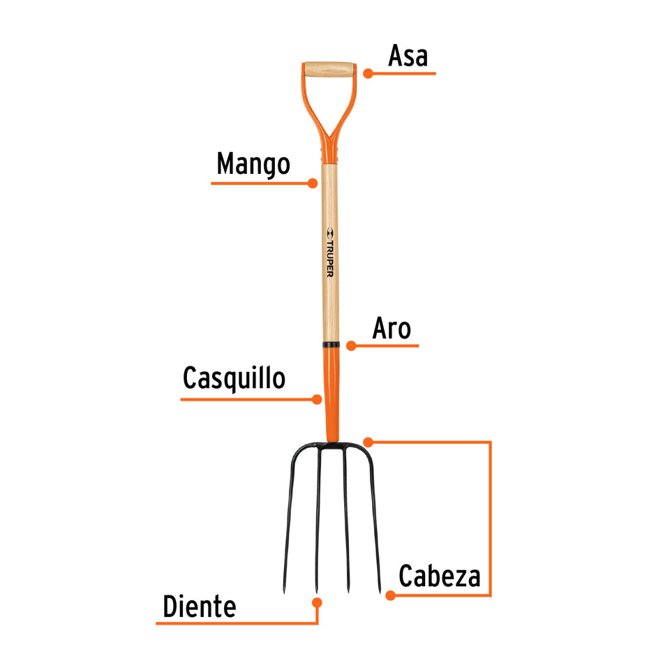 Bieldo para paja, 4 dientes, mgo 34', puño 'Y', TRUPER Caja con 3, 11012