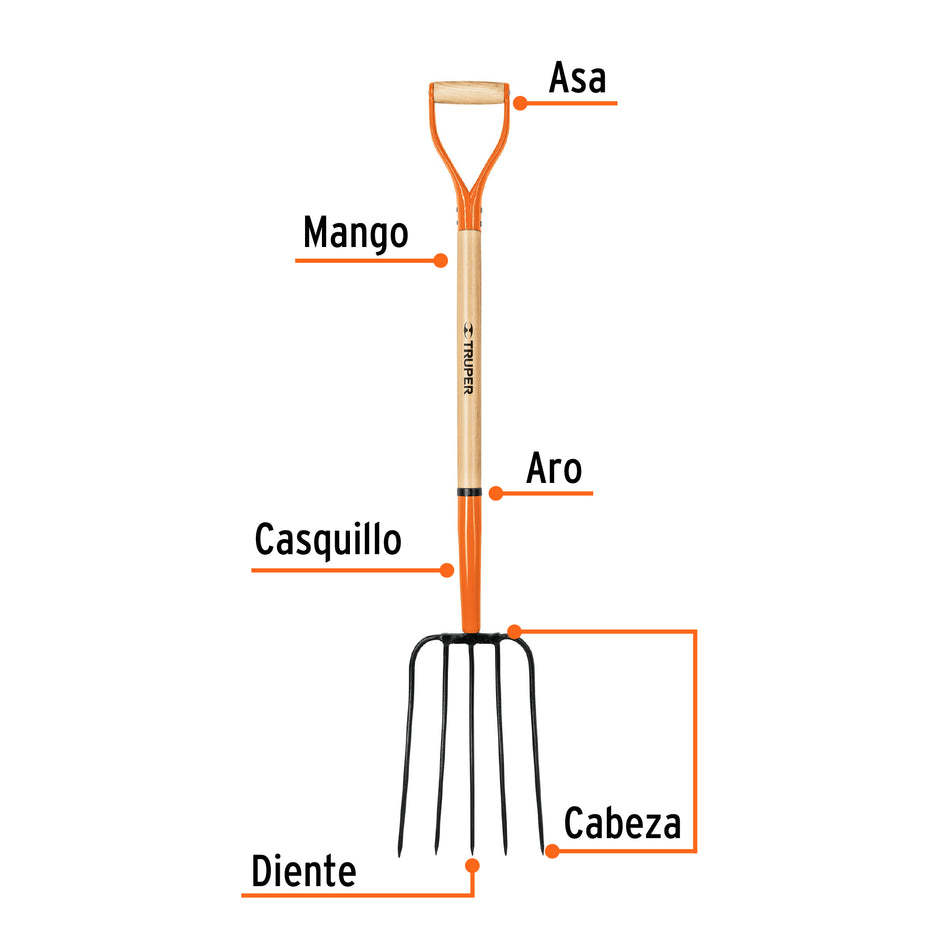 Bieldo para paja, 5 dientes, mgo 34', puño 'Y', TRUPER Caja con 3, 11015