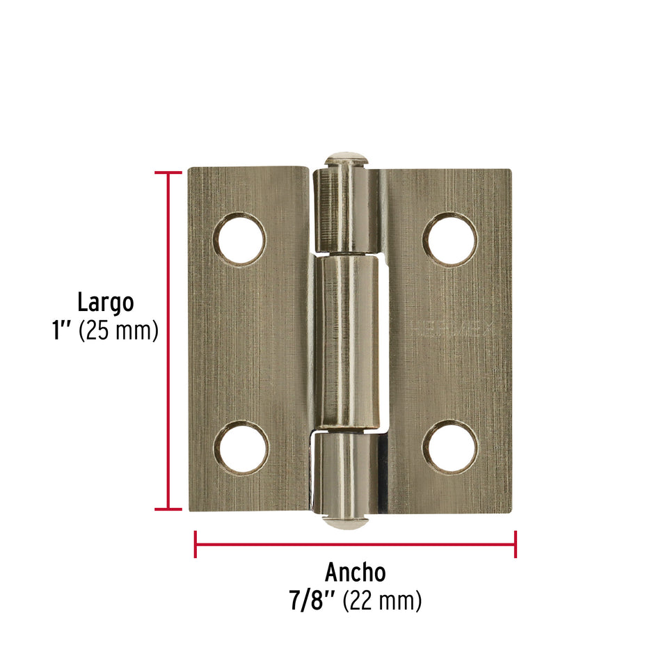 Bisagra rectangular 1' latón antiguo, Hermex Caja con 20, 46909