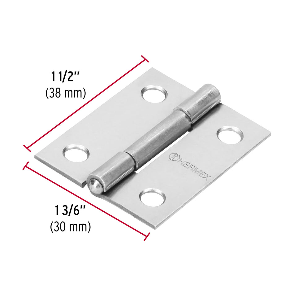 Bisagra rectangular 1-1/2' acero pulido, Hermex Caja con 20, 43186