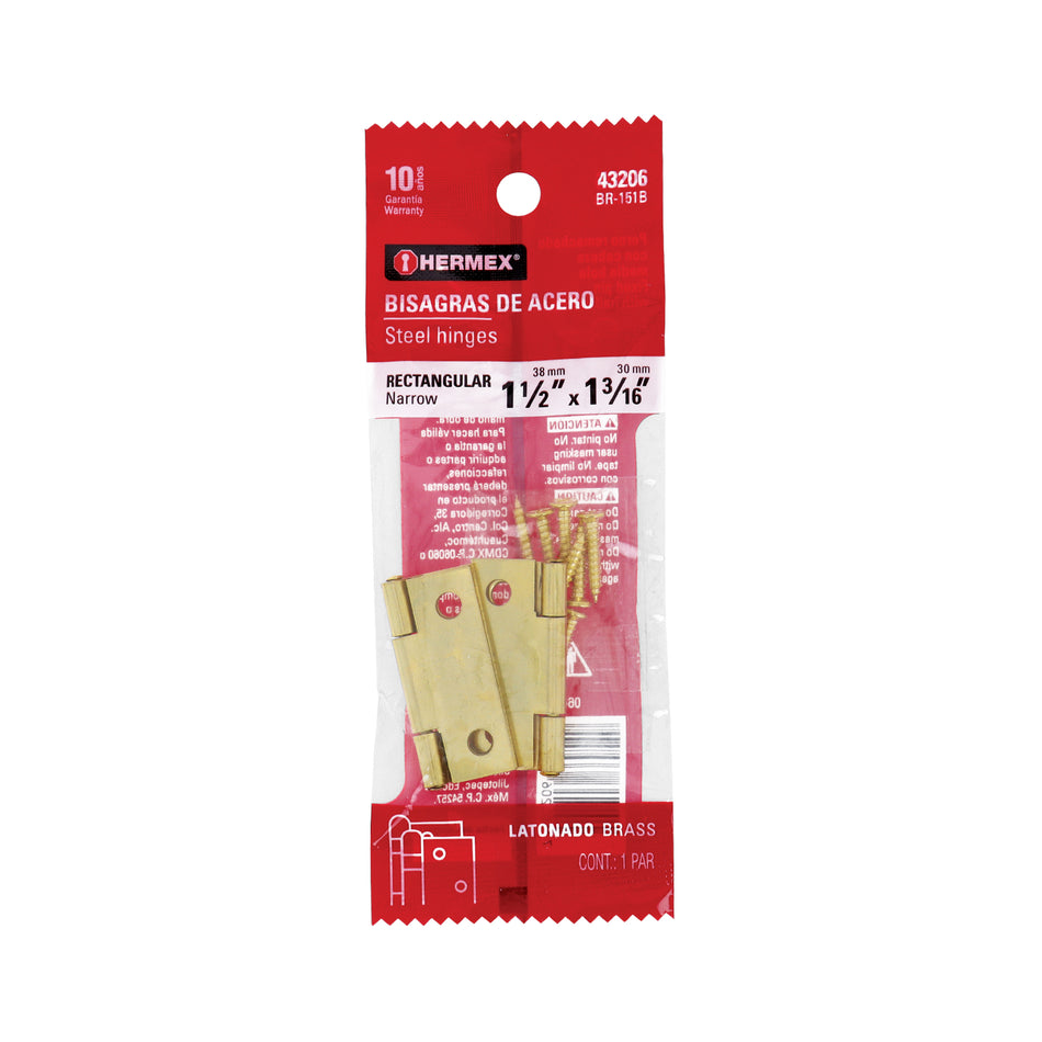 Bolsa con 2 bisagras rectangulares 1-1/2', acero latonado Caja con 6, 43206