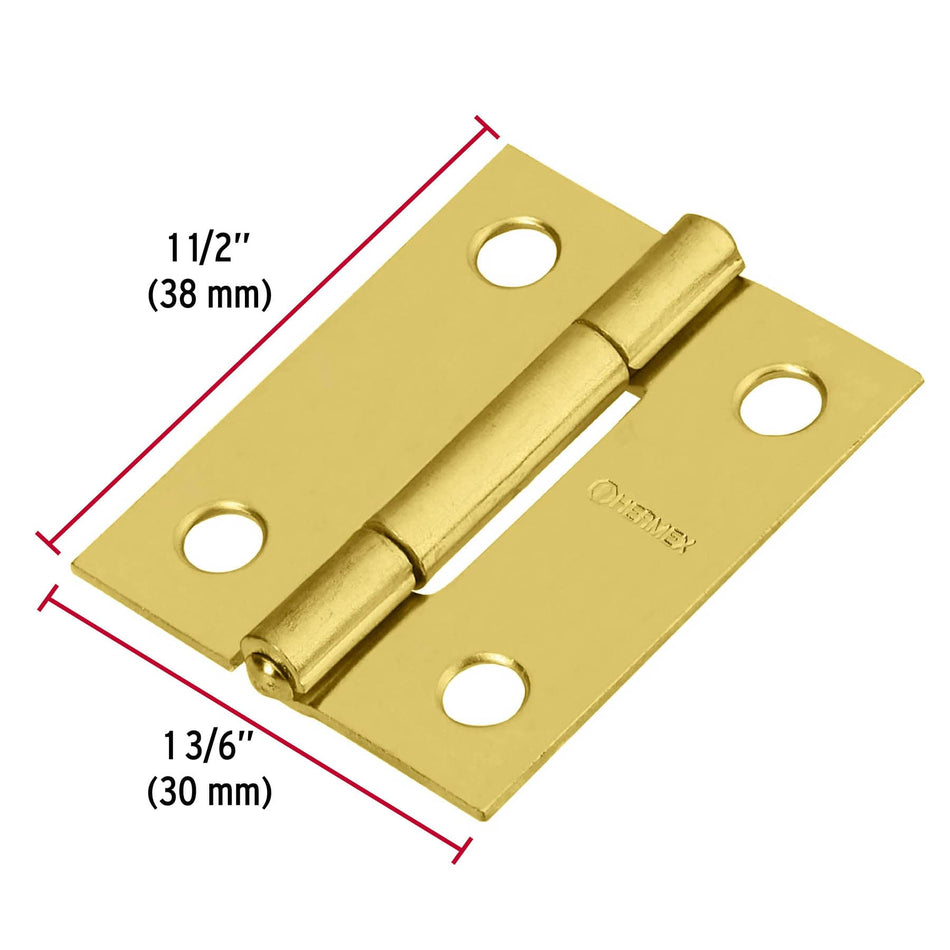 Bisagra rectangular 1-1/2' acero latonado, Hermex Caja con 20, 43193