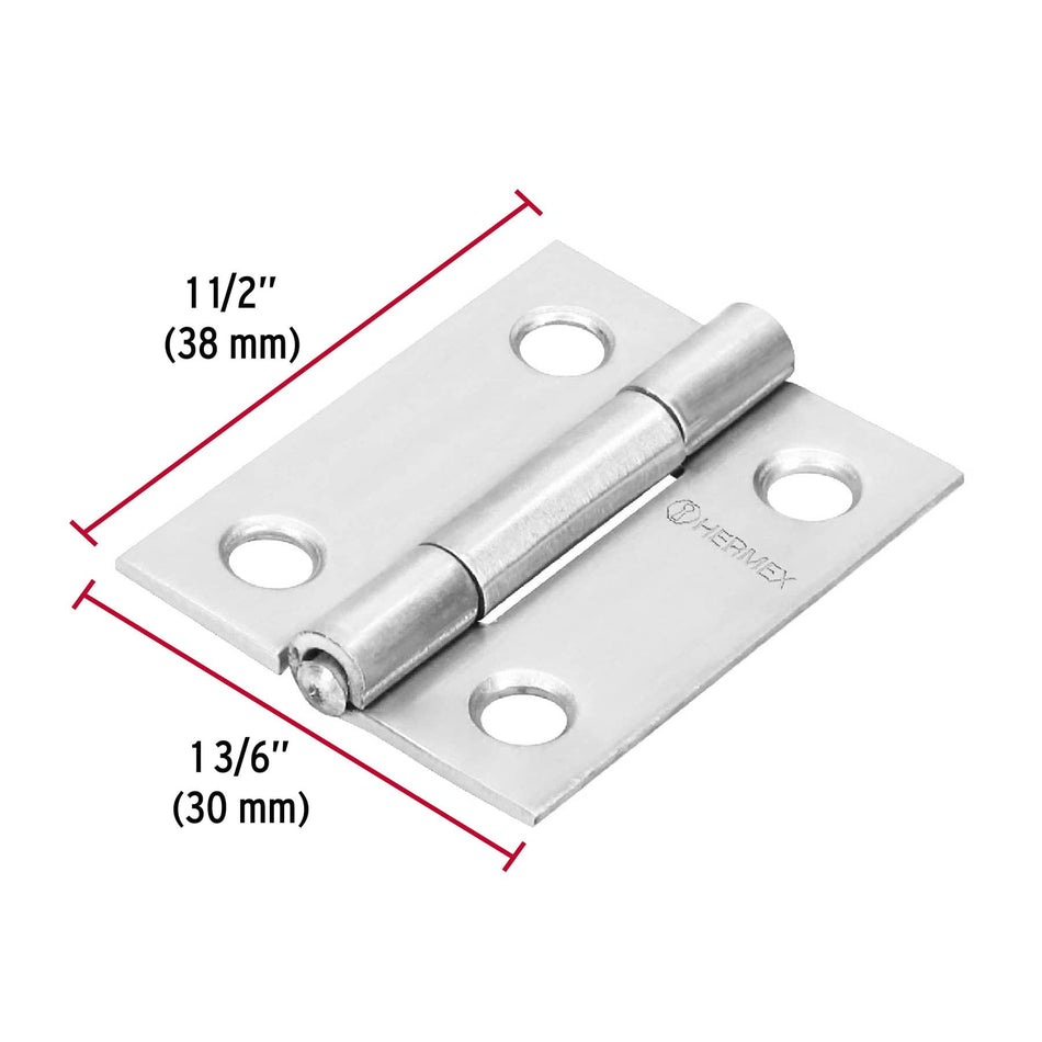 Bisagra rectangular 1-1/2' acero inoxidable, Hermex Caja con 10, 43200