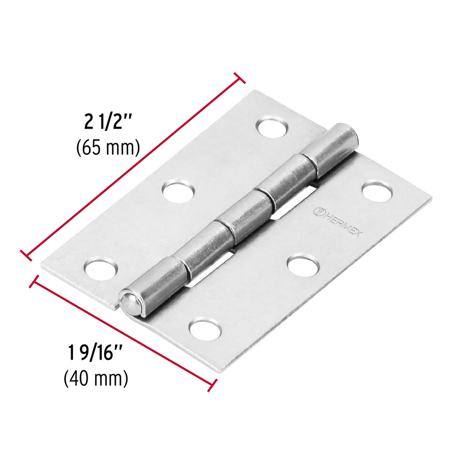 Bisagra rectangular 2-1/2' acero pulido, Hermex Caja con 20, 43188