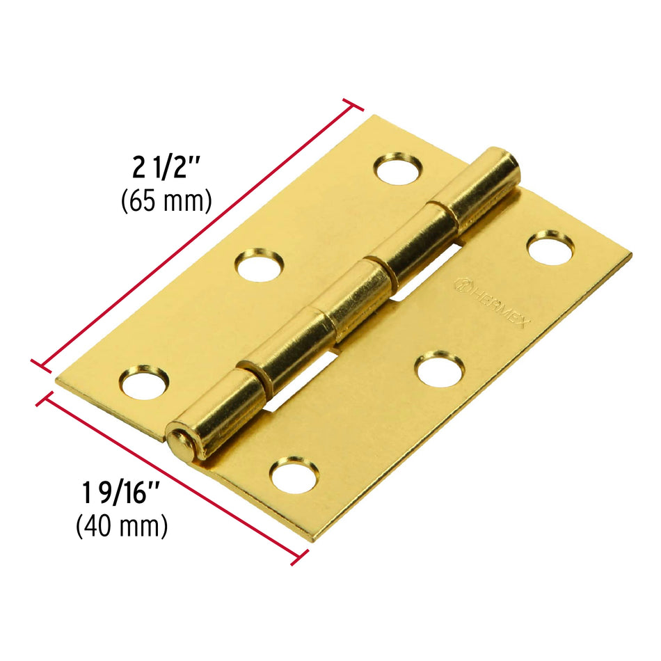 Bisagra rectangular 2-1/2' acero latonado, Hermex Caja con 20, 43195