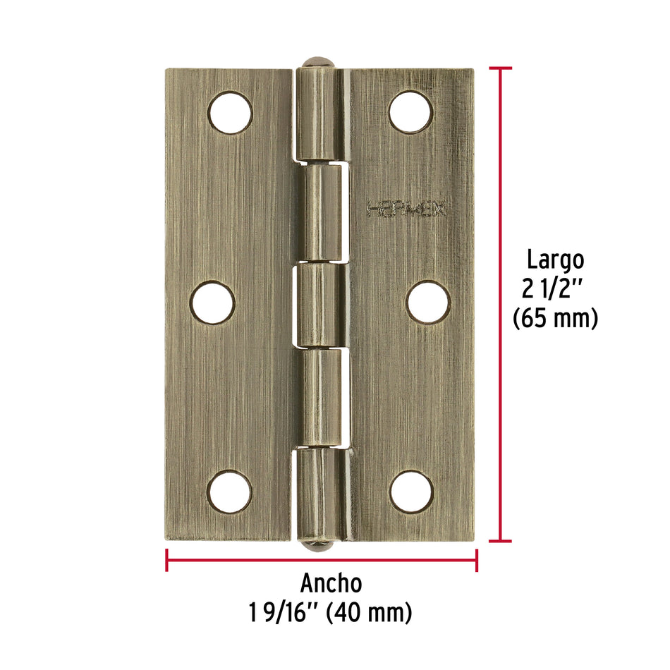 Bisagra rectangular 2-1/2' latón antiguo, Hermex Caja con 20, 46912