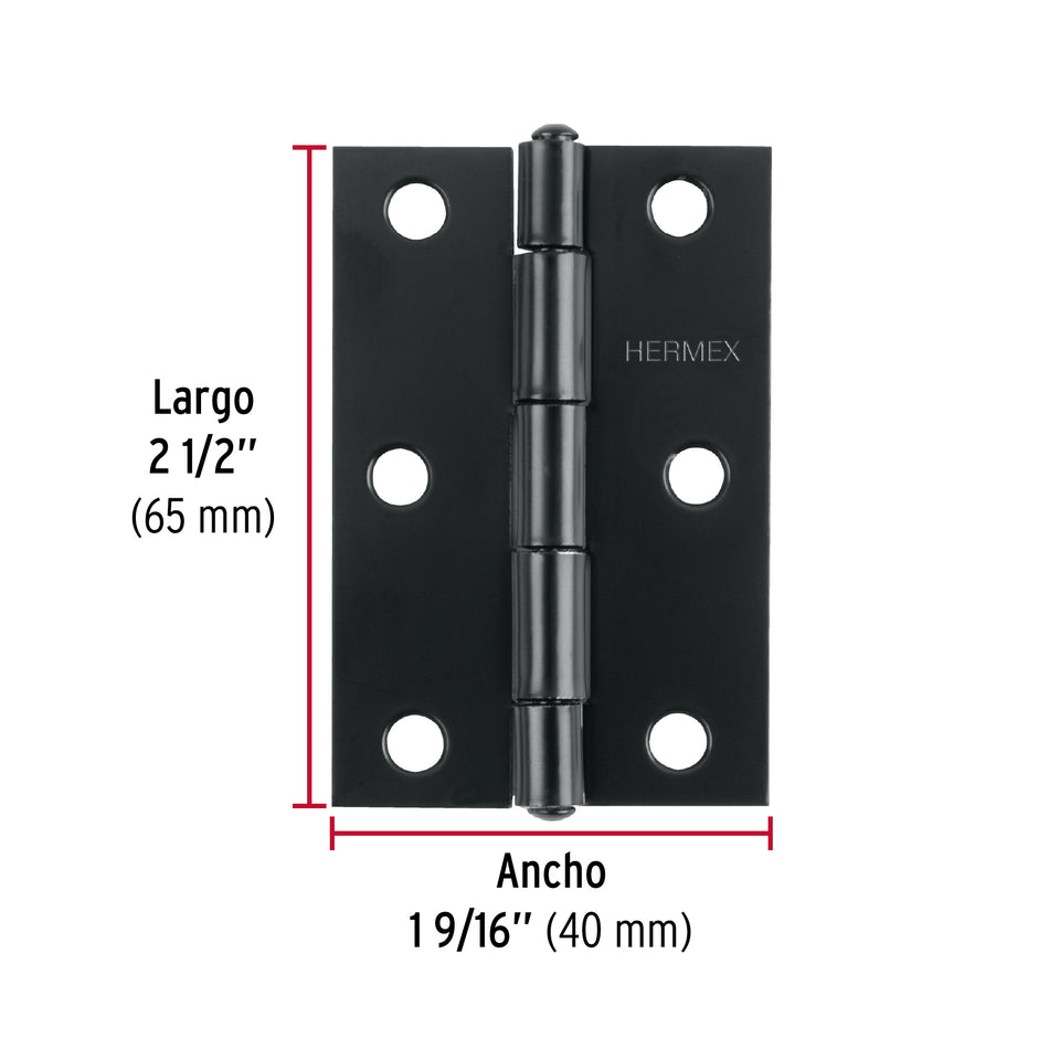 Bisagra rectangular 2-1/2' negra, Hermex Caja con 20, 45635