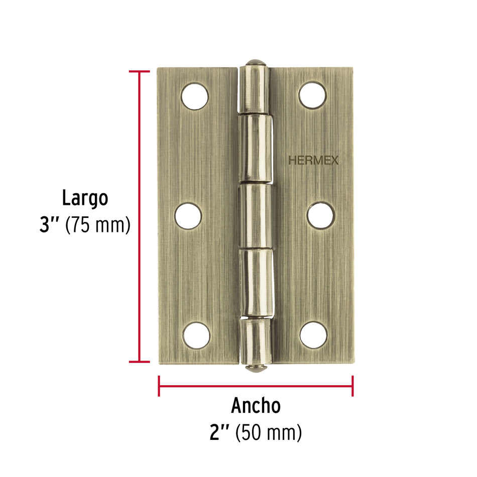 Bisagra rectangular 3' latón antiguo, Hermex Caja con 20, 46913