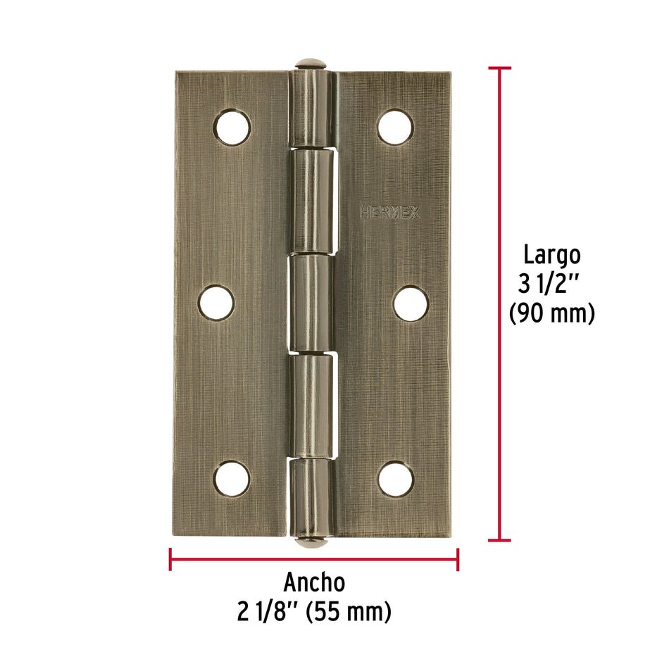 Bisagra rectangular 3-1/2' latón antiguo, Hermex Caja con 10, 46914