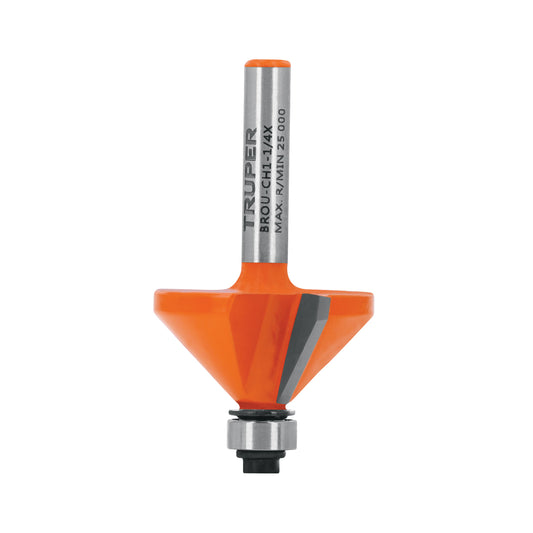 Broca para router, chaflán, 1-1/4' con balero, Truper Caja con 3, 11468